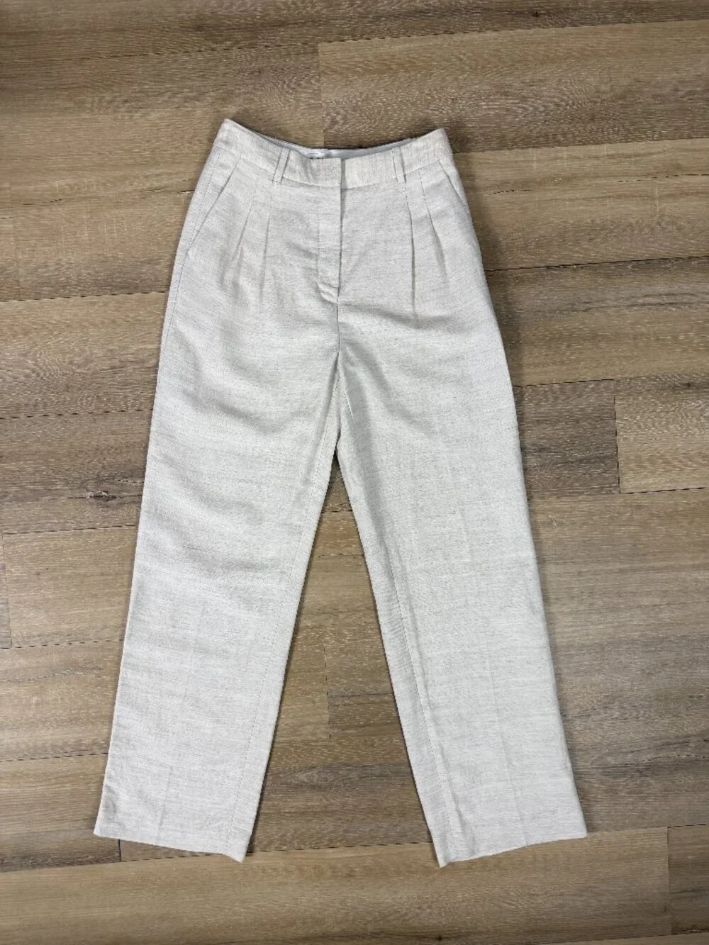 Aritzia The Effortless Pant Oatmeal Linen Wide Leg Trouser | 6